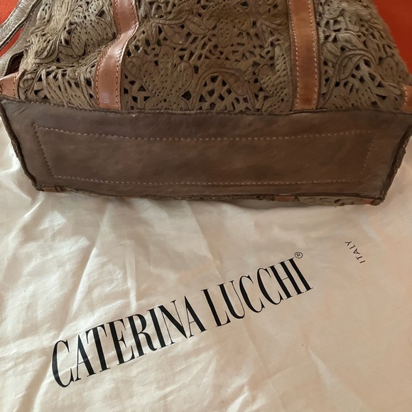 Brown Laser Cut Calf Hair Floral Patterned Tote Bag with Leather Handles - Picture 3 of 6